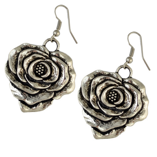 E-3887 Bohemian Vintage Silver Plated Flower shape pendant Earring Hook Earrings for Women