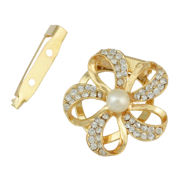 P-0341 Boho Style Vintage Gold Silver Plated Alloy 2 colors pearl with Flower Shape crystal Scarf Buckle Brooch Women & Girl Accessory