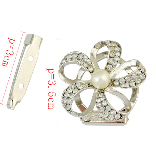 P-0341 Boho Style Vintage Gold Silver Plated Alloy 2 colors pearl with Flower Shape crystal Scarf Buckle Brooch Women & Girl Accessory