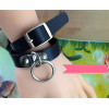 N-6487 Punk Style Black & White PU Leather Silver Round Pendant Gothic Choker Necklace Women Jewelry