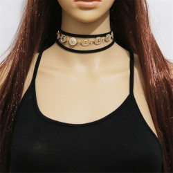 N-6486 Fashion Style Gold Plated Black Long Leather Chain Pendant Necklace for Women Jewelry