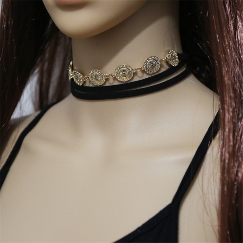 N-6486 Fashion Style Gold Plated Black Long Leather Chain Pendant  Necklace for Women Jewelry