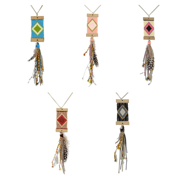 N-6484 5 Colors Bohemian Silver Fashion Necklaces Resin Beaded feather Chain Tassel Turkish Necklace Jewelry