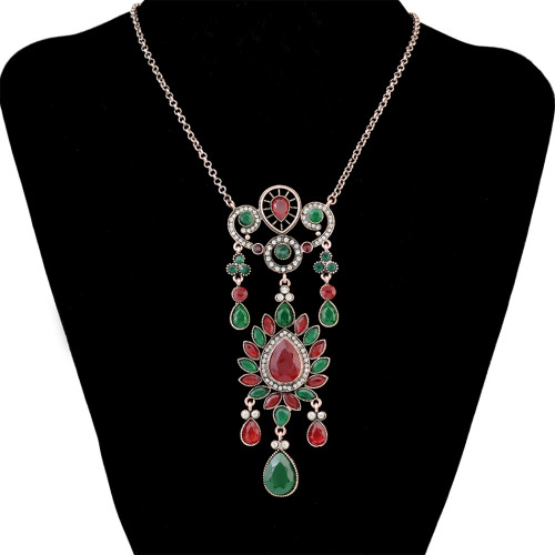N-6501 New Design Silver Plated Alloy Inlay Rhinestone Gem Stone Flower Shape Pendant Necklaces Earrings Jeweley Set For Women Accessory