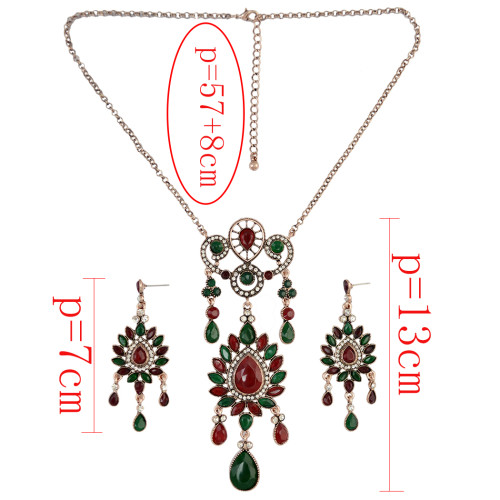 N-6501 New Design Silver Plated Alloy Inlay Rhinestone Gem Stone Flower Shape Pendant Necklaces Earrings Jeweley Set For Women Accessory