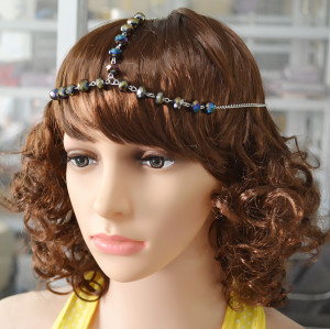 F-0375 new fashion 3 Colors resin beads silver plated alloy chain hairband hair jewelry for women accessory