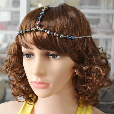 F-0375 new fashion 3 Colors resin beads silver plated alloy chain hairband hair jewelry for women accessory