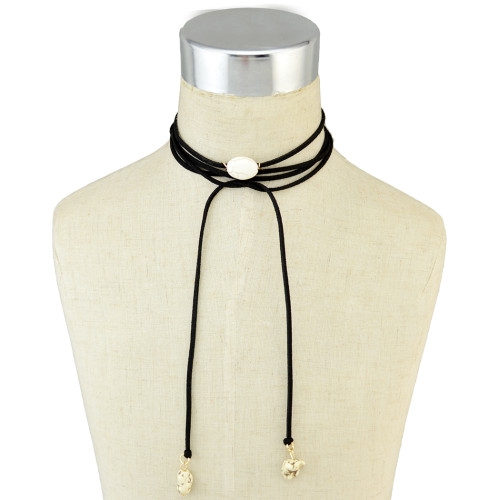 N-6504 Handmade Long Velvet Rope Leather Chain  Natural Turquoise Pendants Choker Necklace