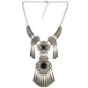 N-6490 Vintage Silver Plated Natural Turquoise Beads Hollow Out Flower Tassel Pendant Necklace
