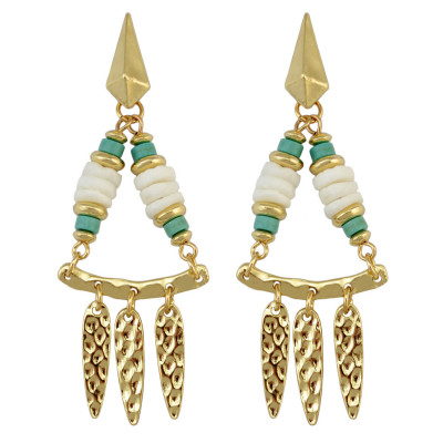 E-3905 Luxury Shell Beads Alloy Gold Plated Stud Drop Tassel Earring for Women 2 Colors