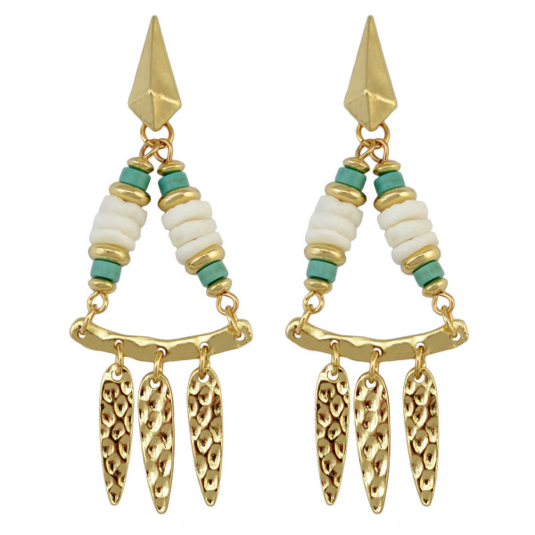 E-3905 Luxury Shell Beads Alloy Gold Plated Stud Drop Tassel Earring for Women 2 Colors