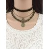 N-6527 3 Pcs/set Vintage Fashion  Black Leather Bronze Chain Coin Pendant Choker Short Necklaces For Women Girls Jewelry