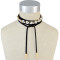 N-6529 Korean Style Fashion Black Leather Gold Chain Grey Clear Crystal Choker Bib Necklaces For Women Girls Jewelry