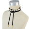 N-6529 Korean Style Fashion Black Leather Gold Chain Grey Clear Crystal Choker Bib Necklaces For Women Girls Jewelry