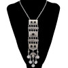N-6531 B-0825 Vintage Style Ethnic Tribal Silver Plated Alloy Inlay Resin Bead Geometry Shape Pendant Coins Tassels Fringe Pendant Long Necklace Bracelets For Women Jewelry Set