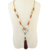 N-6533 Bohemian Handmade Rope Chain Wooden Beaded Shell Cattle Pendant Necklace Rope Tassel Necklaces For Women Jewerly