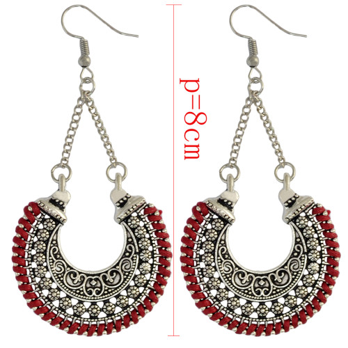 E-3907 Fashion Vintage Bohemian Style Silver Plated Carving Crysatl Dangle Earrings for Women Jewelry