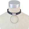 N-6534 Punk Style PU Leather Silver Big Round Pendant Necklace Gothic Choker Necklaces For Women Jewelry