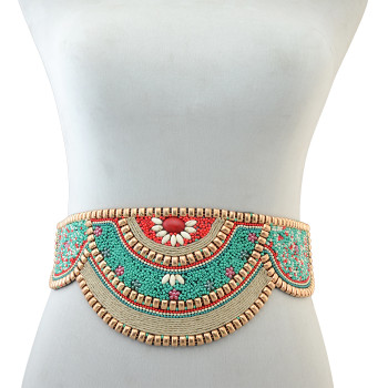 N-6541 Retro Charms Ethnic Beaded Elastic Strech Adjustable Belt Waist Belly Chain Body Jewelry
