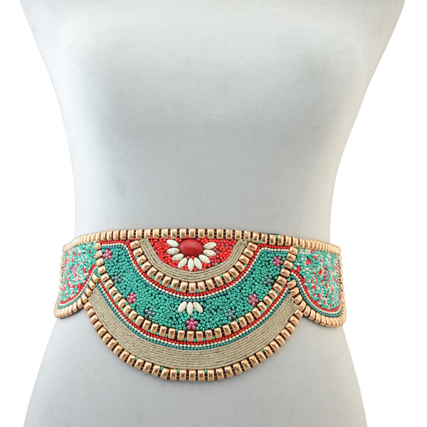 N-6541 Retro Charms Ethnic Beaded Elastic Strech Adjustable Belt Waist Belly Chain Body Jewelry