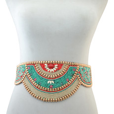 N-6541 Retro Charms Ethnic Beaded Elastic Strech Adjustable Belt Waist Belly Chain Body Jewelry