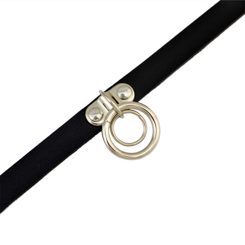 N-6543 Gothnic Punk Style White Black PU Leather Choker Necklace Circle Pendant Fashion Short Necklaces Women Accessory