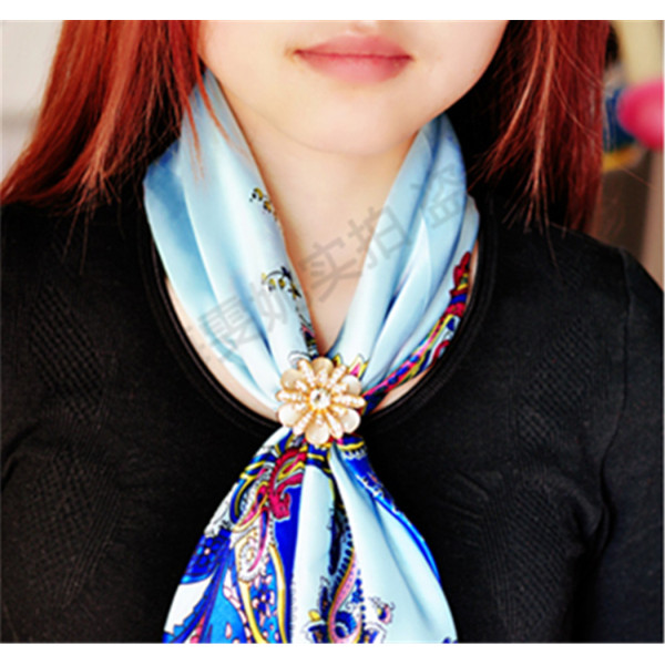 P-0346 Bohomian Style Vintage Gold Silver Plated Alloy Pearl Flower Shape Crystal Scarf Buckle Brooch Women & Girl Accessory