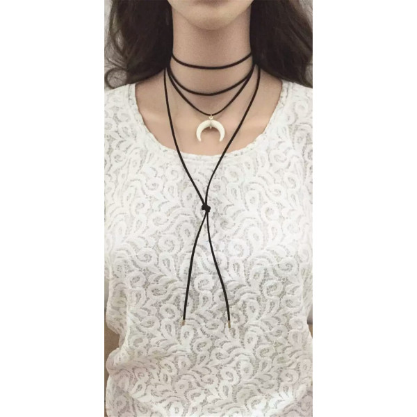 N-6554-New Design 2 Colors Artilady Velvet Multilayers Chains Moon Shape Rhinestone Pendant Long Necklaces Fashion Women Jewelry