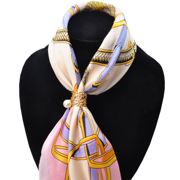 P-0348 Fashion Vintage Gold Silver Plated Alloy Pearl  Crystal Scarf Buckle Brooch Women & Girl Accessory