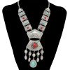 N-6568 Bohemian Necklace Inlay Crystal Natural Turquoise Beads Geometric Shape Carved Flower Tassel Pendant Necklaces