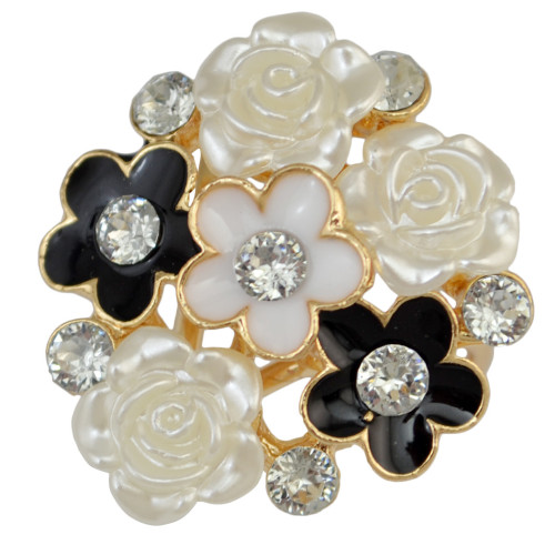P-0345 Sunshine Blooming 6 Flower Design Rhinestones Crystal Scarf Buckle Brooch for Women Girl 2 Colors