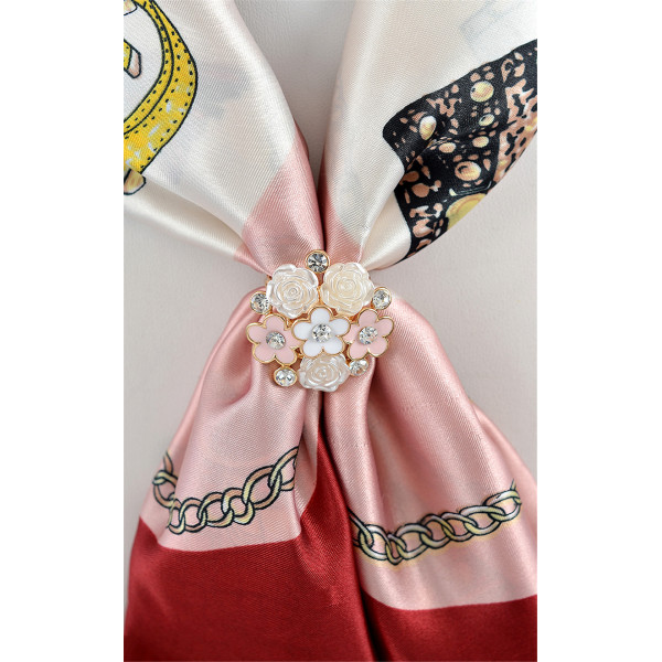 P-0345 Sunshine Blooming 6 Flower Design Rhinestones Crystal Scarf Buckle Brooch for Women Girl 2 Colors