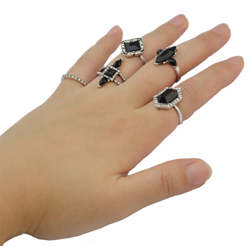 R-1422 5Pcs/set Bohemian Fashion Ring Rhinestone Resin Beads Knuckle Nail Midi Rings For Women Jewelry