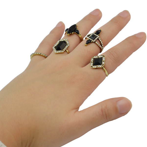 R-1422 5Pcs/set Bohemian Fashion Ring Rhinestone Resin Beads Knuckle Nail Midi Rings For Women Jewelry