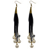 E-3921 Vintage Retro Style Bronze Plated Alloy Black Brown Feather Leather Chain Tassel Round Plates Dangle Drop Long Earrings For Women Girls Jewelry