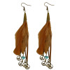 E-3921 Vintage Retro Style Bronze Plated Alloy Black Brown Feather Leather Chain Tassel Round Plates Dangle Drop Long Earrings For Women Girls Jewelry