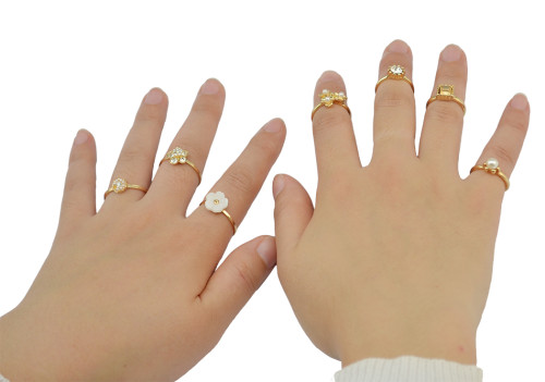 R-1423 Fashion Vintage Gold Joint Knuckle Nail Pearl Rhinestone Midi Ring Set Jewelry for Women