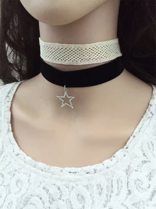 N-6573 3Pcs/set Simple Design Velvet Neckband Choker Necklace Rhinestone Stars Moon Shape Decration Necklaces For Women Jewelry