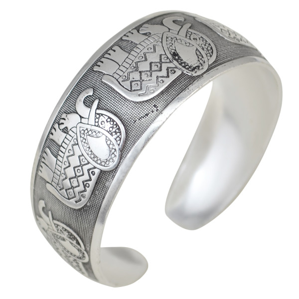 B-0828 Fashion Vintage Silver Plated Caving Bangle Wide Cuff Bracelet can be Adjustable