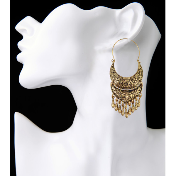E-3931 1 Pair Bohemian Vintage Antique Silver Silver Plated Sun Carved Fashion Earring Bead Dangle Drop Earrings For Women Jewelry  SKU: