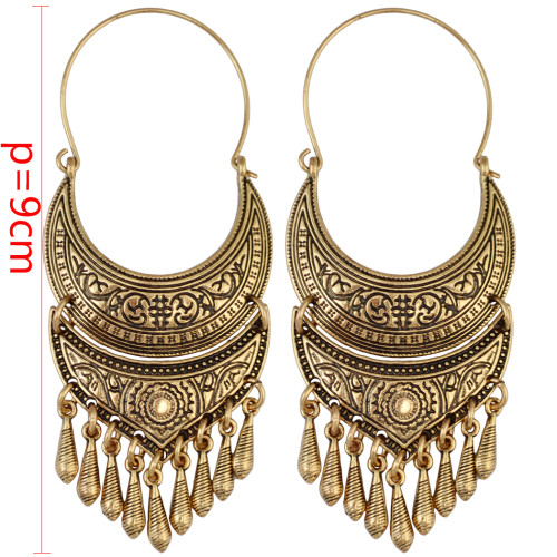 E-3931 1 Pair Bohemian Vintage Antique Silver Silver Plated Sun Carved Fashion Earring Bead Dangle Drop Earrings For Women Jewelry  SKU: