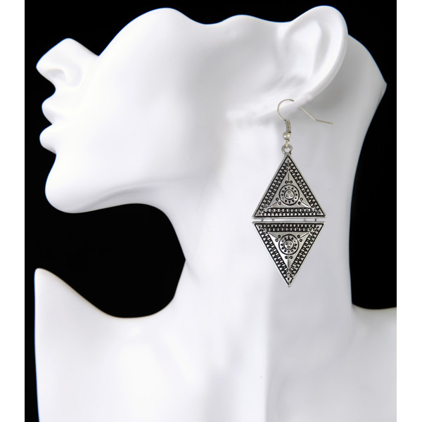 E-3932 Vintage Retro Style Gold Silver Platde Alloy Triangle Shape Dangle Drop Hook Earrings For Women Accessory