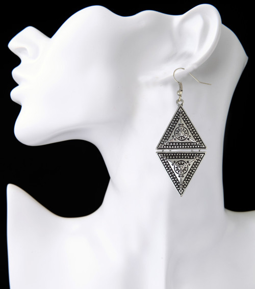 E-3932 Vintage Retro Style Gold Silver Platde Alloy Triangle Shape Dangle Drop Hook Earrings For Women Accessory