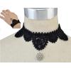 N-6576 Lace set Amazing Elegant Black Lace Belt SIlver Flower Pendant Choker Bracelet Necklaces Set