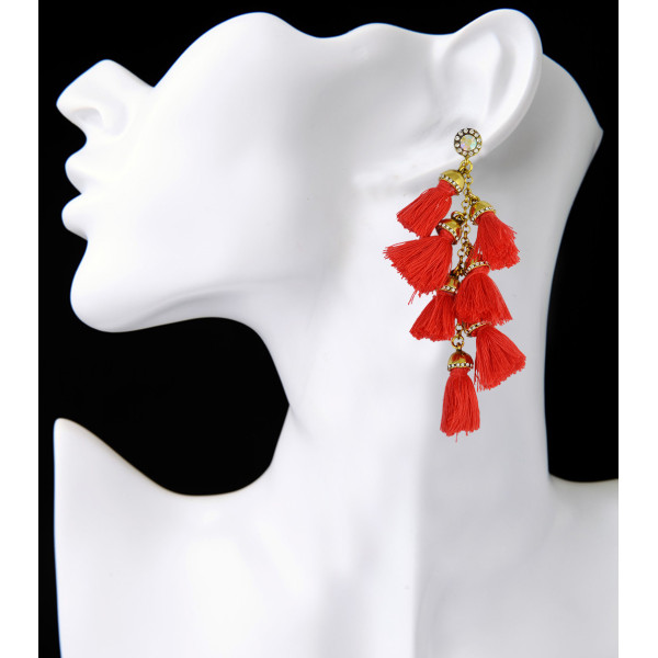 E-3937 4 Colors Fashion Handmade Exaggerated Long Drop Earring Crystal Gemstone Tassel  Earrings