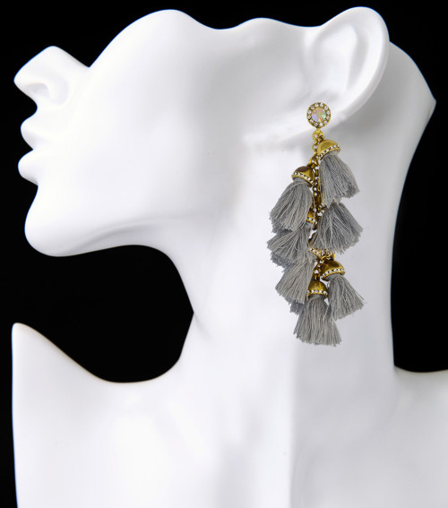 E-3937 4 Colors Fashion Handmade Exaggerated Long Drop Earring Crystal Gemstone Tassel  Earrings