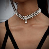 N-6580 European Luxury Elegant Silver Gold Choker Inlay Pearls Crystal Rhinestone Flower Statement Trendy Waterdrop Shape Pendant Necklace Jewelry