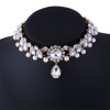 N-6580 European Luxury Elegant Silver Gold Choker Inlay Pearls Crystal Rhinestone Flower Statement Trendy Waterdrop Shape Pendant Necklace Jewelry
