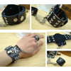 B-0829 Fashion Leather Balck White Punk Personality Skull Rivet Adjustable Cuff Bangle Bracelet with Finger Ring Unisex Bracelets