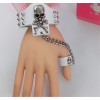 B-0829 Fashion Leather Balck White Punk Personality Skull Rivet Adjustable Cuff Bangle Bracelet with Finger Ring Unisex Bracelets